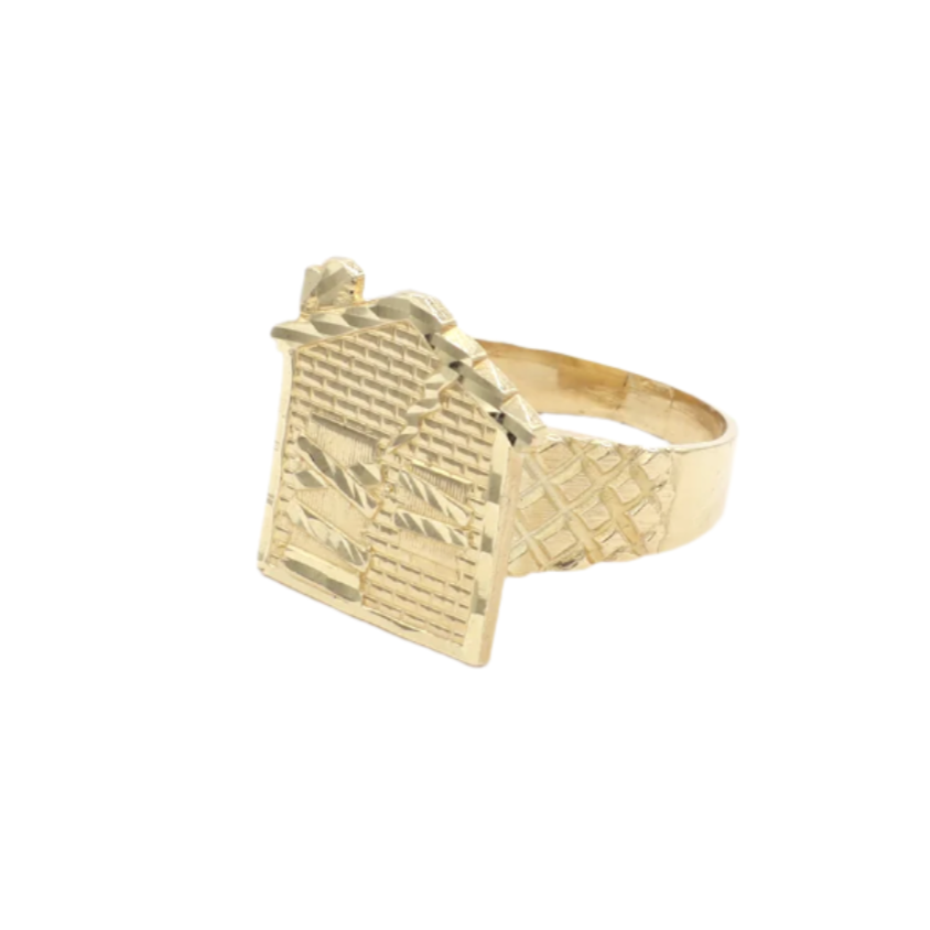 10K Solid Yellow Gold Trap House Ring