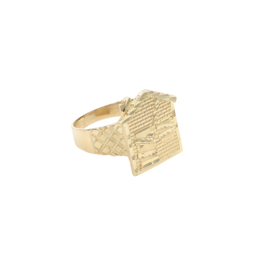 10K Solid Yellow Gold Trap House Ring