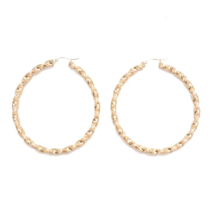 10K Solid Yellow Gold Diamond-Cut Twist Hoop Earrings