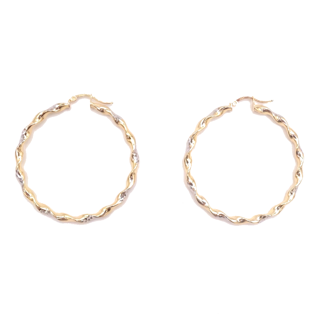 10K Solid Two-Tone Gold Twist Diamond-Cut Hoop Earrings