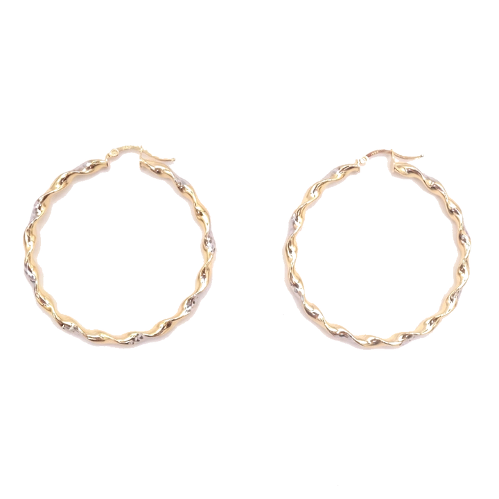 10K Solid Two-Tone Gold Twist Diamond-Cut Hoop Earrings