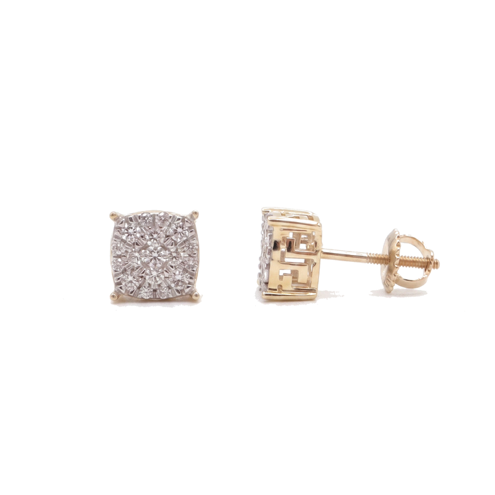 10K Solid Yellow Gold Vera Frame Pave Diamond Stud Earrings