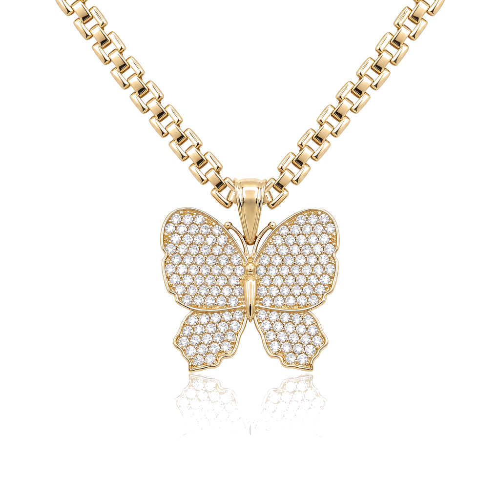 10K Solid Gold White Butterfly CZ Pendant Charm