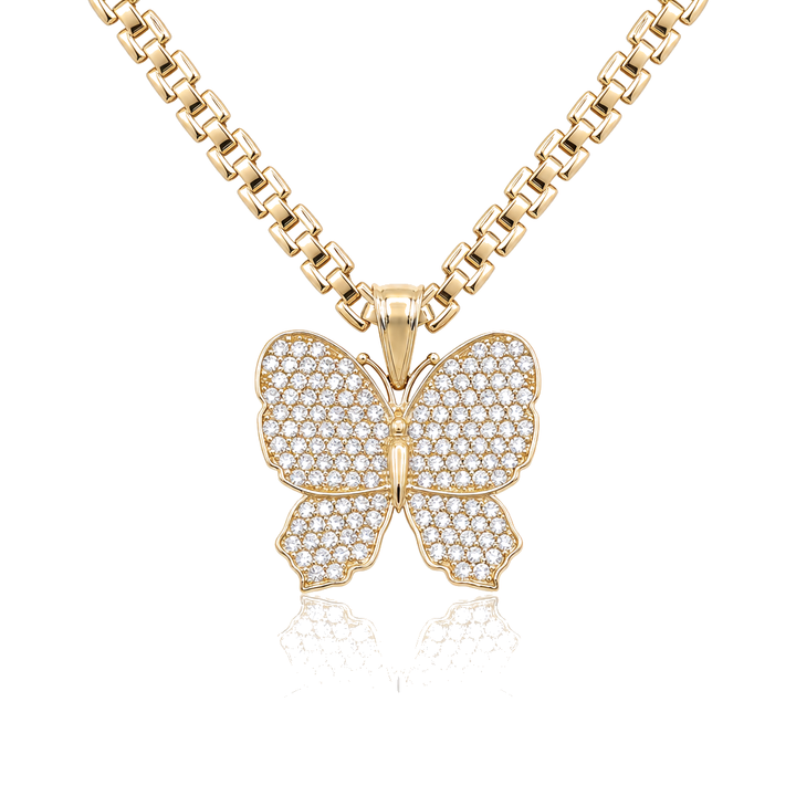 10K Solid Gold White Butterfly CZ Pendant Charm