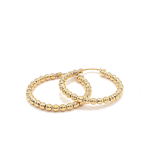 10K Solid Yellow Gold Diamond-Cut Moon Rocks Hoop Earrings