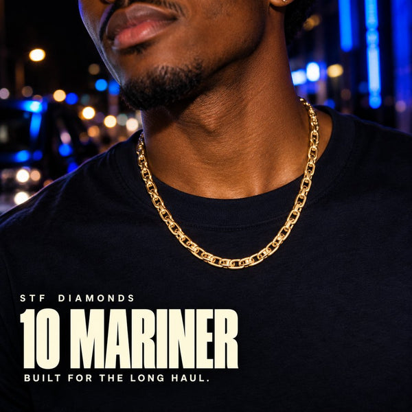 Mariner chain in solid gold, worn by a model - STF Diamonds